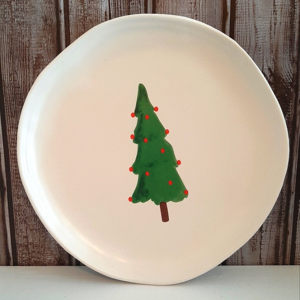 **Oh Christmas Tree Pine Tree 8.75" Round Ceramic Salad Plate Replacement